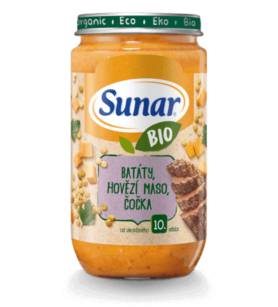 BIO batáty, hovězí maso, čočka