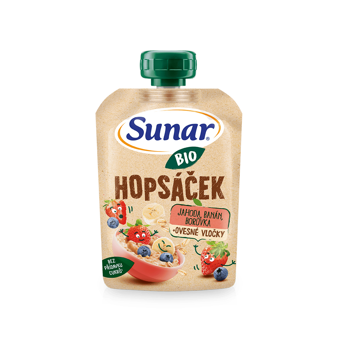 Hopsáček jahoda, banán, borůvka a ovesné vločky